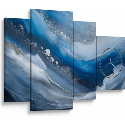 Obraz - Abstrakce oceánu (s hodinami), Čtyřdílný 110x75 cm s hodinami