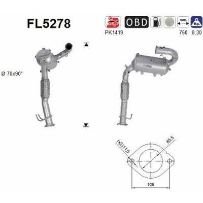 Filter sadzí pevných častíc výfukového systému AS FL5278