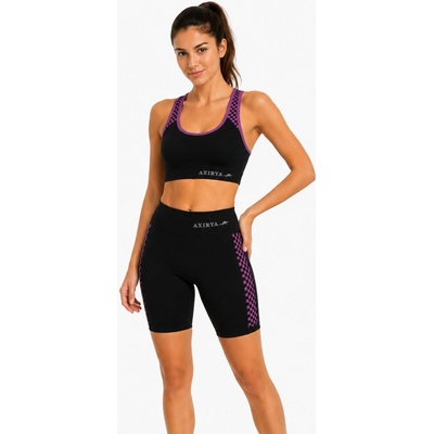 AXIRYA Bezešvé sportovní krátké legíny shorts černá+lilla