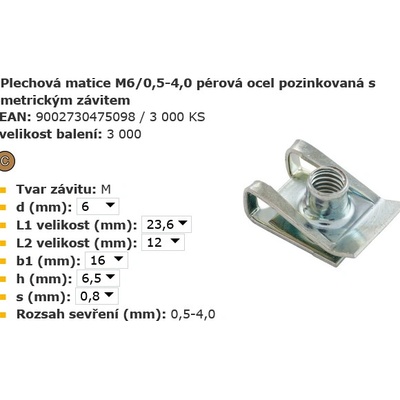 SCH Plechová matice pérová ocel pozinkovaná s metrickým závitem Varianta: Plechová matice M6/0,5-4,0 pérová ocel pozinkovaná s metrickým závitem – Hledejceny.cz