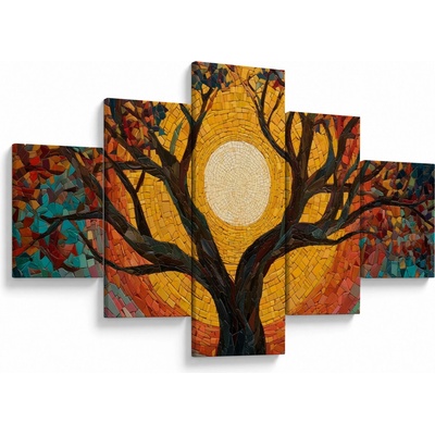 Obraz - Slnko v korune stromu života, päťdielne 125x70 cm
