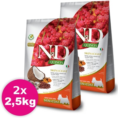 N&D Quinoa Dog Adult Mini Grain Free Skin & Coat Herring & Coconut 2 x 2,5 kg