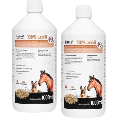 Lab-v Ľanový olej - 100% ľanový olej lisovaný za studena pre kone 2x1000 ml