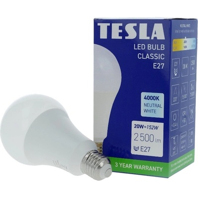 Tesla LED žárovka BULB E27, 20W, 230V, 2500lm, 25 000h, 4000K denní bílá 220st