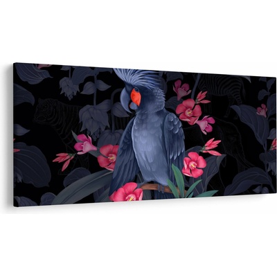 Obraz - Papagáj medzi kvetmi, jednodielne 250x125 cm