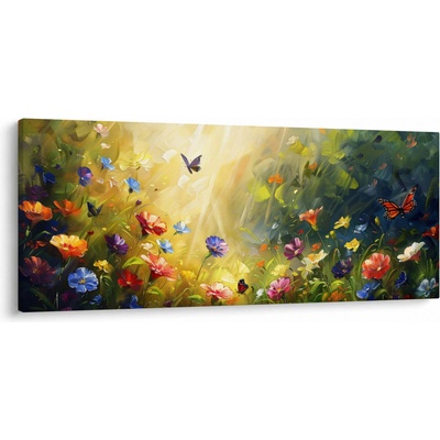 Obraz - Jarná kvetinová lúka, maľba, jednodielne 120x50 cm