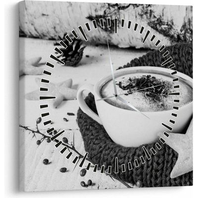 Obraz - Zimní cappuccino (s hodinami), jednodílný 30x30 cm s hodinami