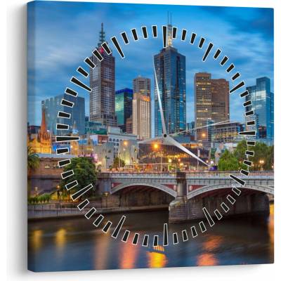 Obraz mesta Melbourne (s hodinami), jednodielne 30x30 cm s hodinami