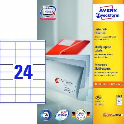 Etikety univerzálne 70x35mm Avery A4 100 hárkov