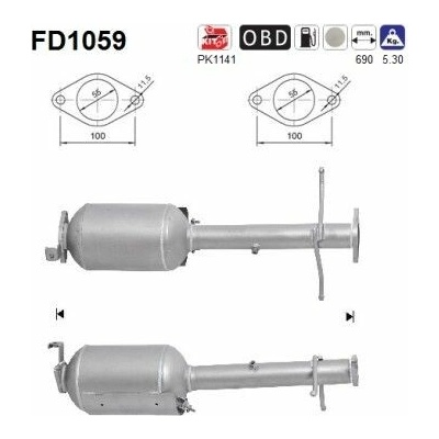 Filter sadzí pevných častíc výfukového systému AS FD1059