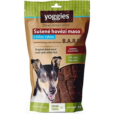 Yoggies sušené Hovězí maso s rybou pro psy proužky 50 g
