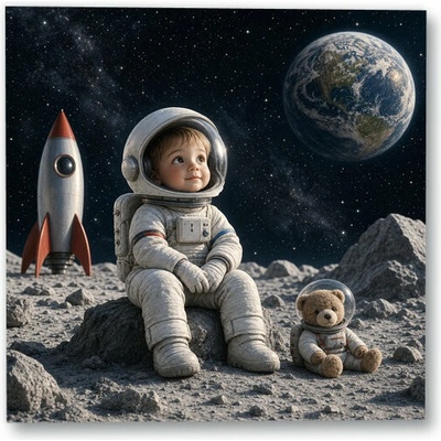 Plakát – Malý astronaut s plyšovým kamarádem Bez rámu Ne Bez rámu 50 × 50 cm – Hledejceny.cz