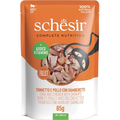 Schesir Cat C&B Wet Adult Tuniak kura a krevety v želé 85 g