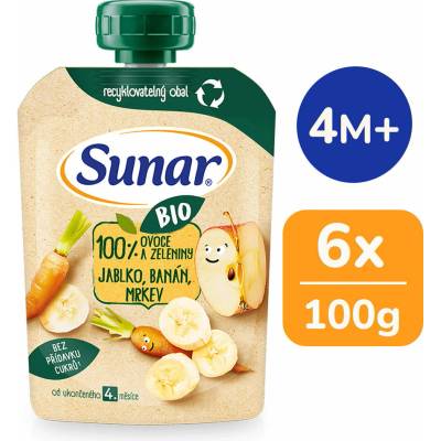Sunar BIO ovocno-zeleninová kapsička jablko, banán, mrkva 100 g