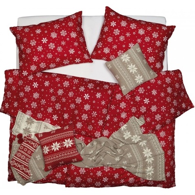 SCANquilt Obliečky klasik vločky červená biela 140x220 70x90