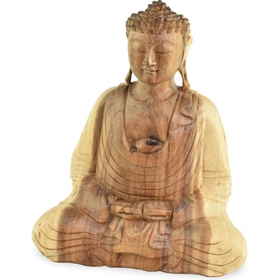 Dřevěná soška Buddha 30 cm světlá - Dhyana Mudra - meditace