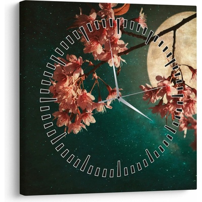 Obraz - Sakura v splne (s hodinami), jednodielne 30x30 cm s hodinami