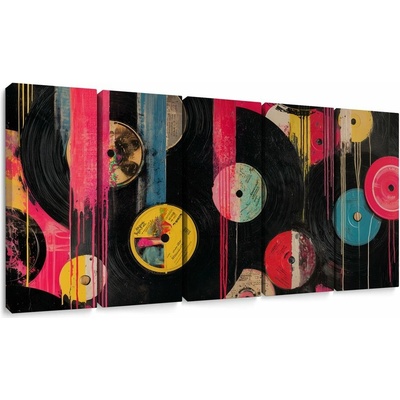 5-dílný obraz retro vinylové desky - 150x75
