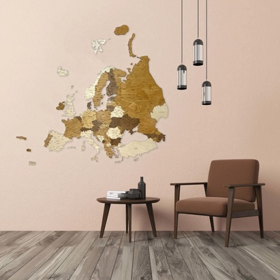 Nástěnná dřevěná mapa Evropy 200 x 181 cm