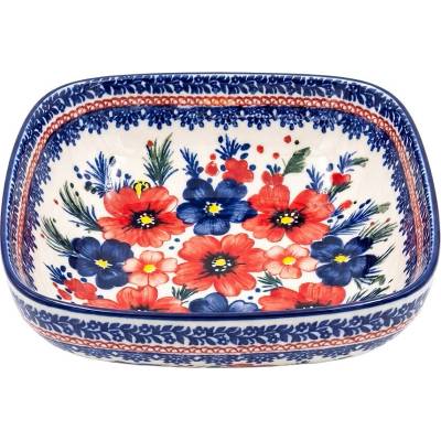 Clayre & Eef Keramická hranatá mísa s květy Blooming Blue 15 x 15 x 5 cm