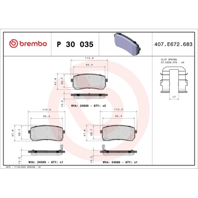 Sada brzdových platničiek, vždy 4 kusy v sade BREMBO P 30 035 (P30035)