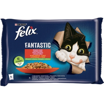 Felix Fantastic cat kura s rajčinami & hovädzie s mrkvou želé 4 x 85 g
