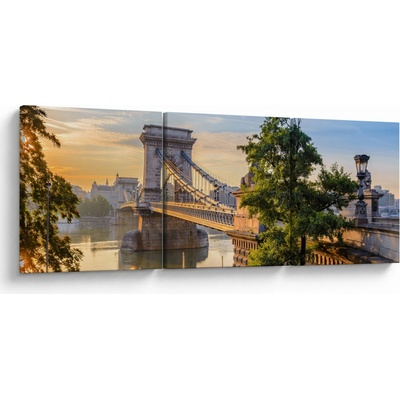 Obraz - Most cez rieku, Budapešť, Maďarsko, trojdielne 90x30 cm