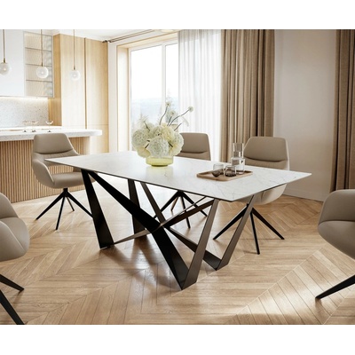 DELIFE Jídelní stůl Edge 200x100 cm Laminam® keramika bílá podnož plochá ocel černá