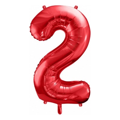 PartyDeco Balónek fóliový narozeninové číslo 2 červený 86 cm