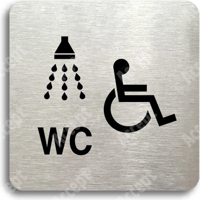 ACCEPT Piktogram sprcha, WC invalidé - stříbrná tabulka - černý tisk bez rámečku