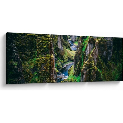 Obraz - Rieka v skalnatom údolí, trojdielne 120x40 cm