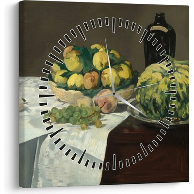 Obraz - Edouard Manet, Still Life with Melon and Peaches, reprodukcia (s hodinami), jednodielne 30x30 cm s hodinami