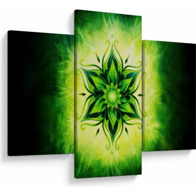 Obraz - Kvetinová mandala v zelenom pozadí, trojdielne 90x60 cm