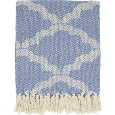 Chic Antique Bavlněný modrý pléd se vzorem a třásněmi Aix Vintage 150x130