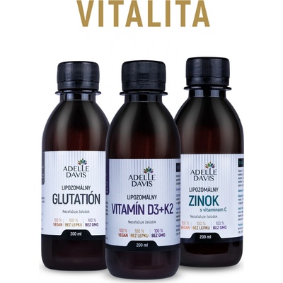 Adelle Davis Vitalita TRIO D3+K2/Zinok/Glutation Adelle Davis lipozomálny Vitamín D+K2 200 ml + Adelle Davis lipozomálny glutatión 200 ml + Adelle Davis lipozomálny zinok 200 ml