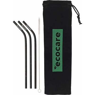 Ecocare Ekologické kovové slamky Zahnuté Čierne so vzorom 3 ks