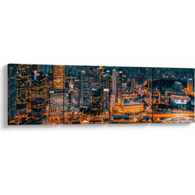 Obraz nočného mesta, štvordielne 160x40 cm