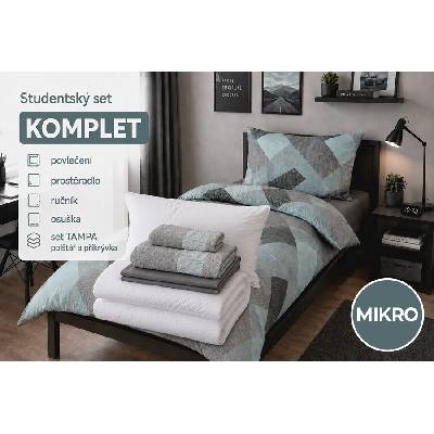 Študentský set KOMPLET ZERINA šedý 140x200 geometrické tvary
