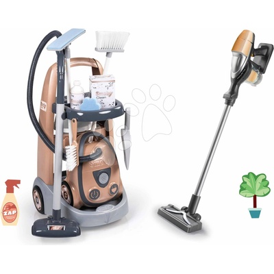 Smoby Set úklidový vozík s elektronickým vysavačem Rowenta Trolley Vacuum Cleaner a tyčový vysavač se zvukem a světlem