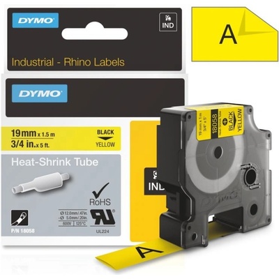 Páska Dymo Rhino bužírky, 19mm (18058) žlutá, černý tisk, 1,5m