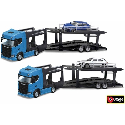 Bburago STREET FIRE Kamión s návesom Multicar Carrier Scania 770S + Lamborghini Urus 1:43