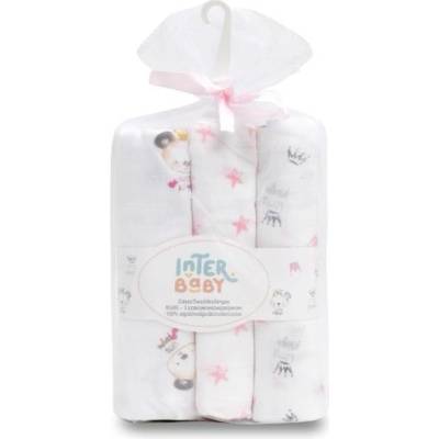 Interbaby ZVIERATKA 80x80 cm- BIELO/RŮŽOVÁ 3 ks