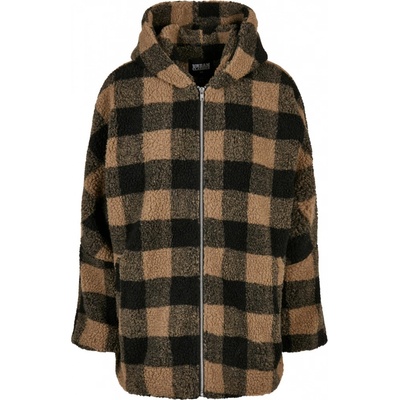 Ladies Hooded Oversized Check Sherpa Jacket softtaupe