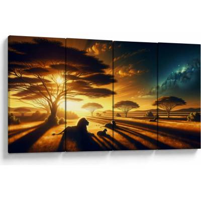Obraz - Odpočívající lvi, Čtyřdílný 160x80 cm