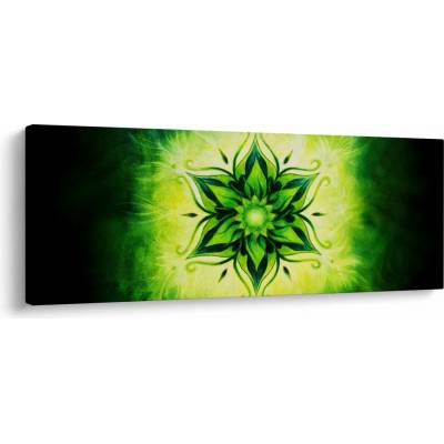 Obraz - Kvetinová mandala v zelenom pozadí, jednodielne 100x40 cm