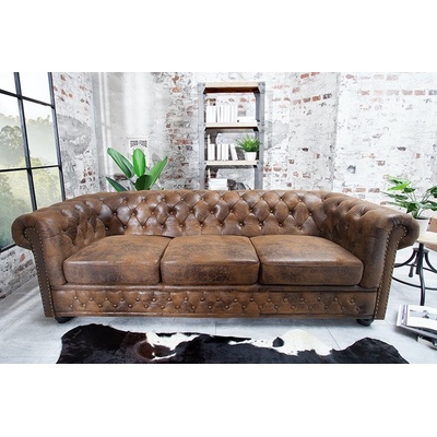 LuxD Luxusní troj-sedačka Chesterfield Vintage hnědá