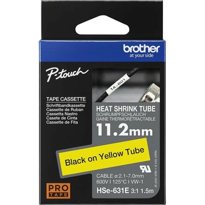 Brother HSE-631E originálna páska do tlačiarne štítkov čierna tlač/žltý podklad 1.5 m 11.2 mm
