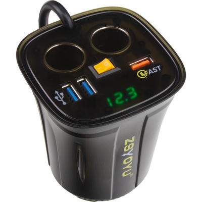 Dvojitá CL zásuvka s 3x USB+voltmetrem do držáku nápojů - 34511G