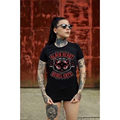 Dámské Triko BLACK HEART REBEL CATS Černá