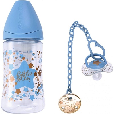 Suavinex HC gold set lahev 3P+klip+dudlík modrá 270ml